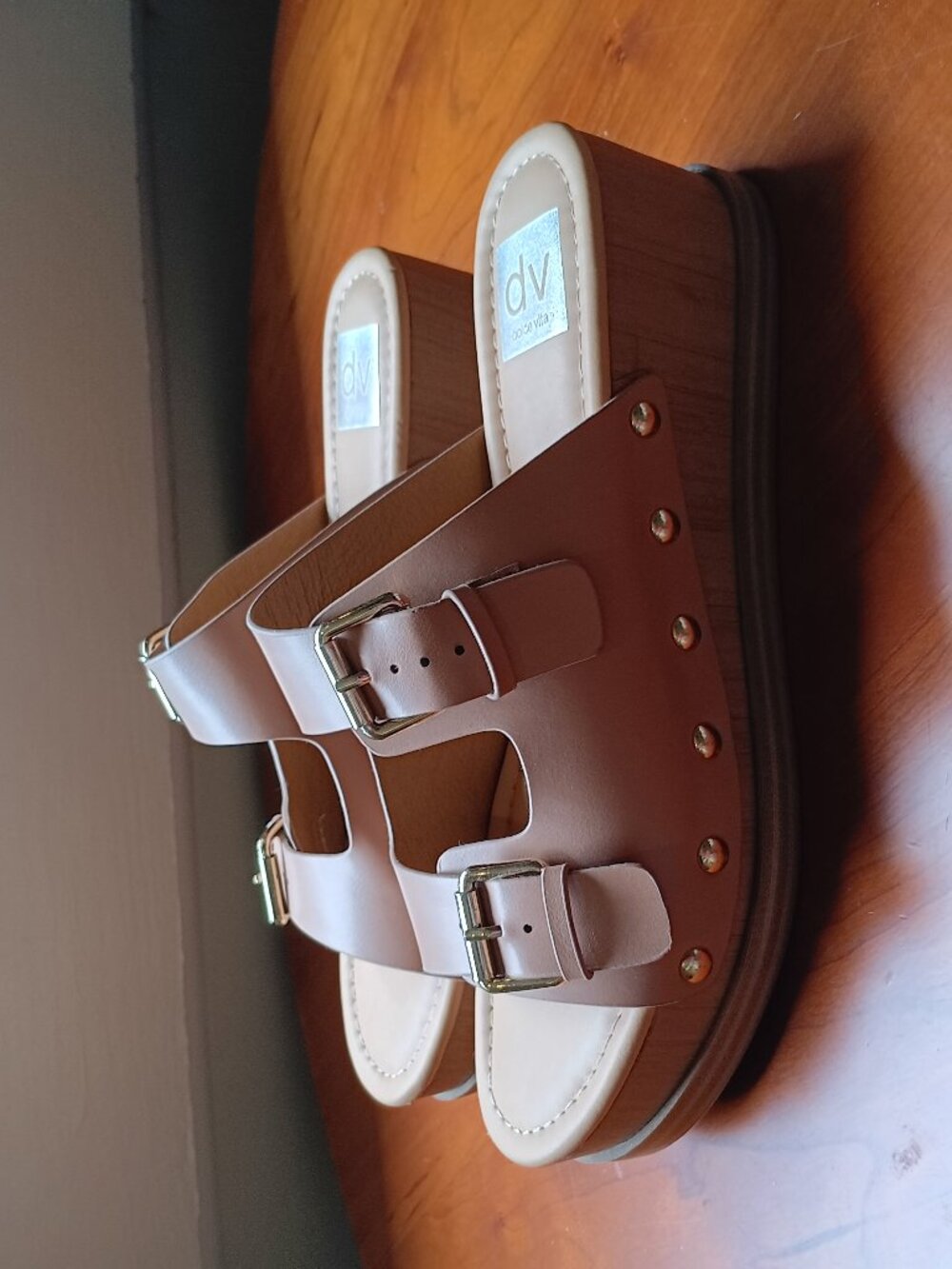 Dolce Vita Double Buckle Wedge Tan Sandals